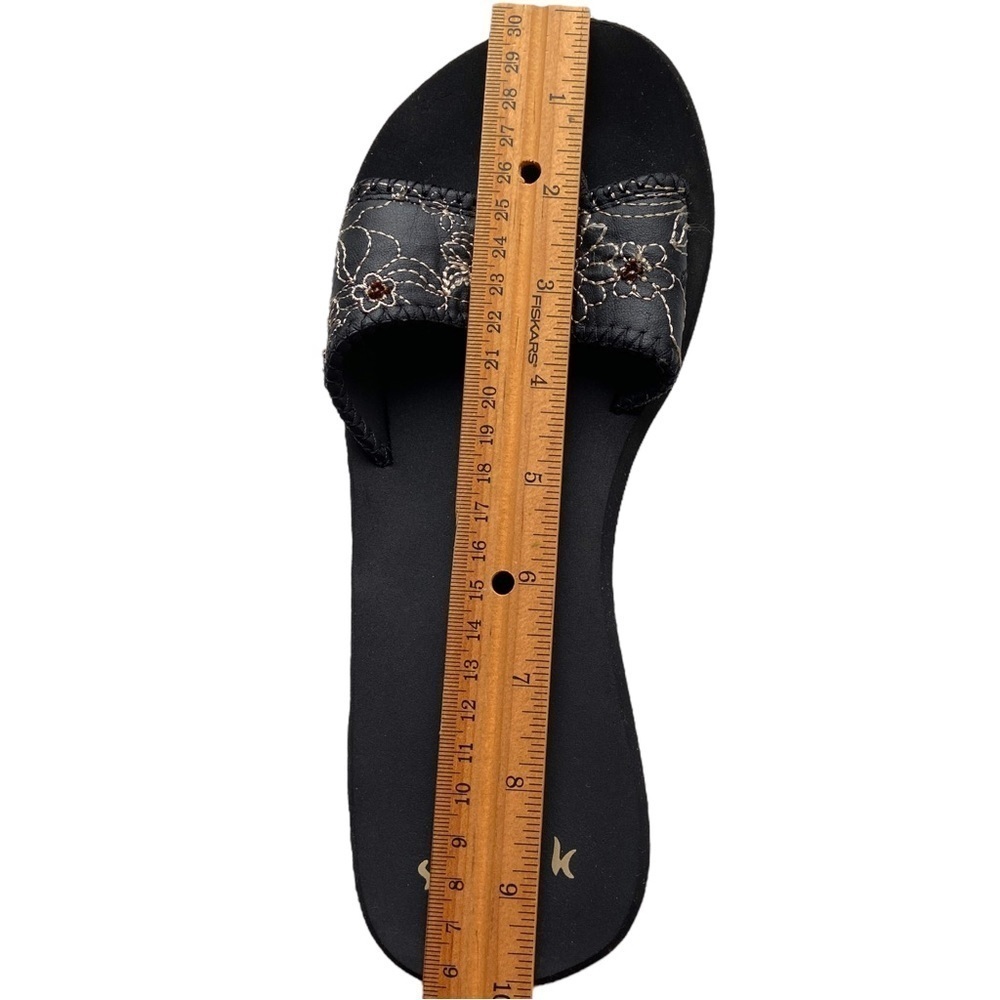 Sanuk Black Cream Brown Flip Flop Slides Floral Embroidery Beaded Size 7 - Picture 14 of 16